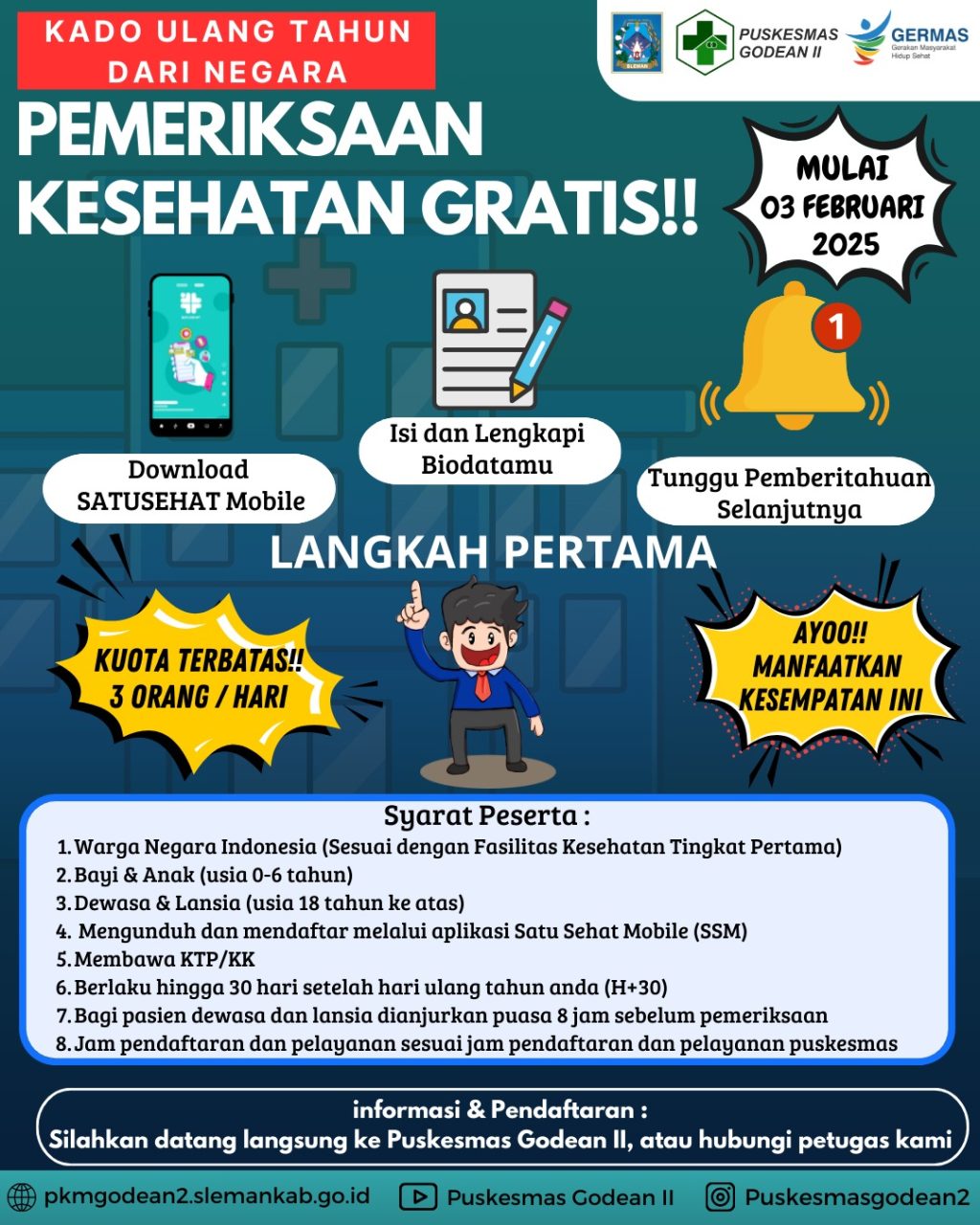 Puskemas godean 2 sudah ada Pemeriksaan kesehatan gratis kado pemerintah